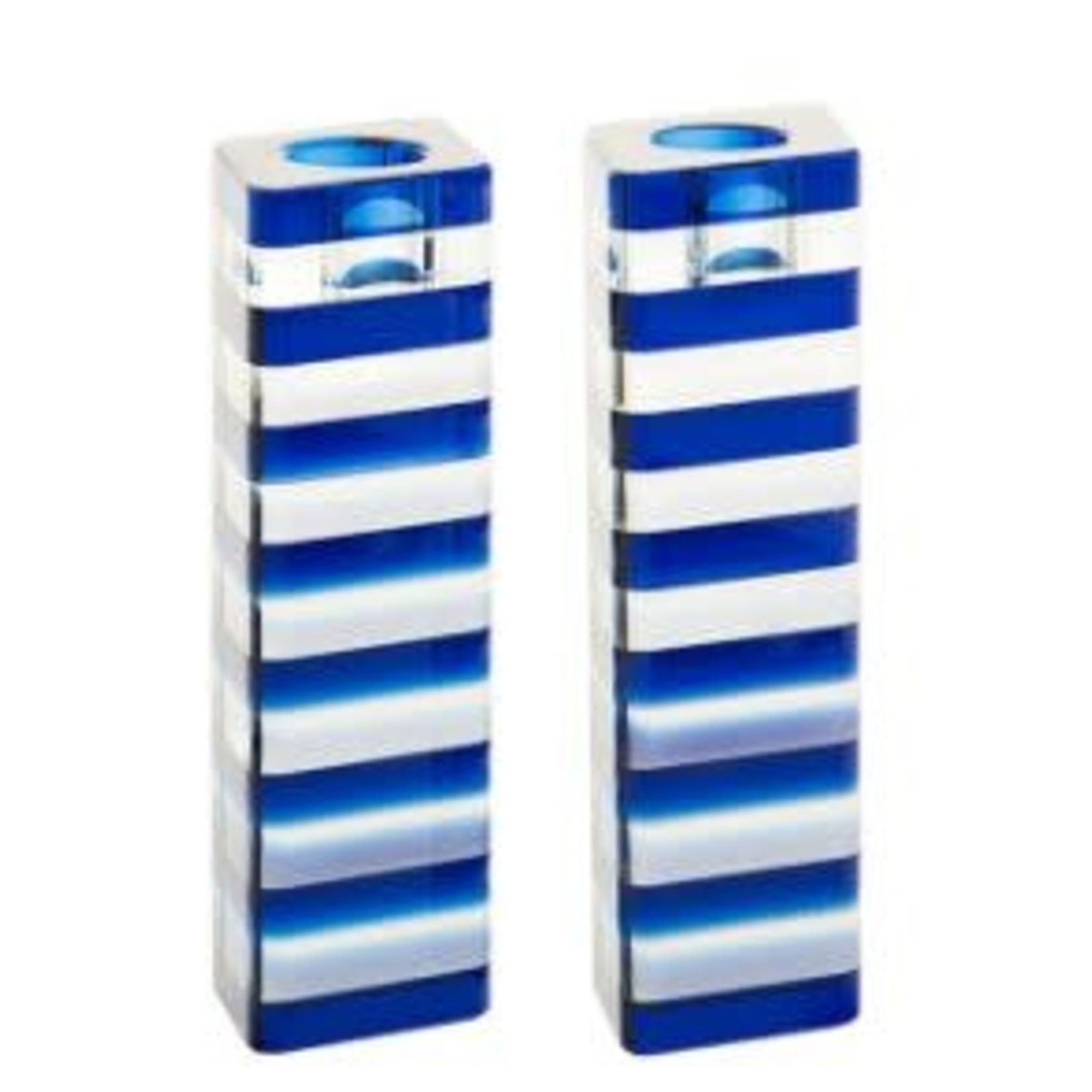 Blue Stripe Glass Candle Sticks