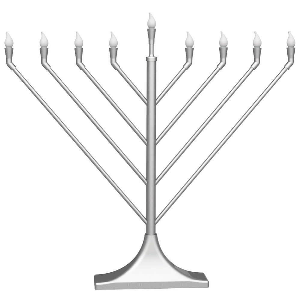 Large Display LED Electric Menorah Angled Rambam Shape Silver