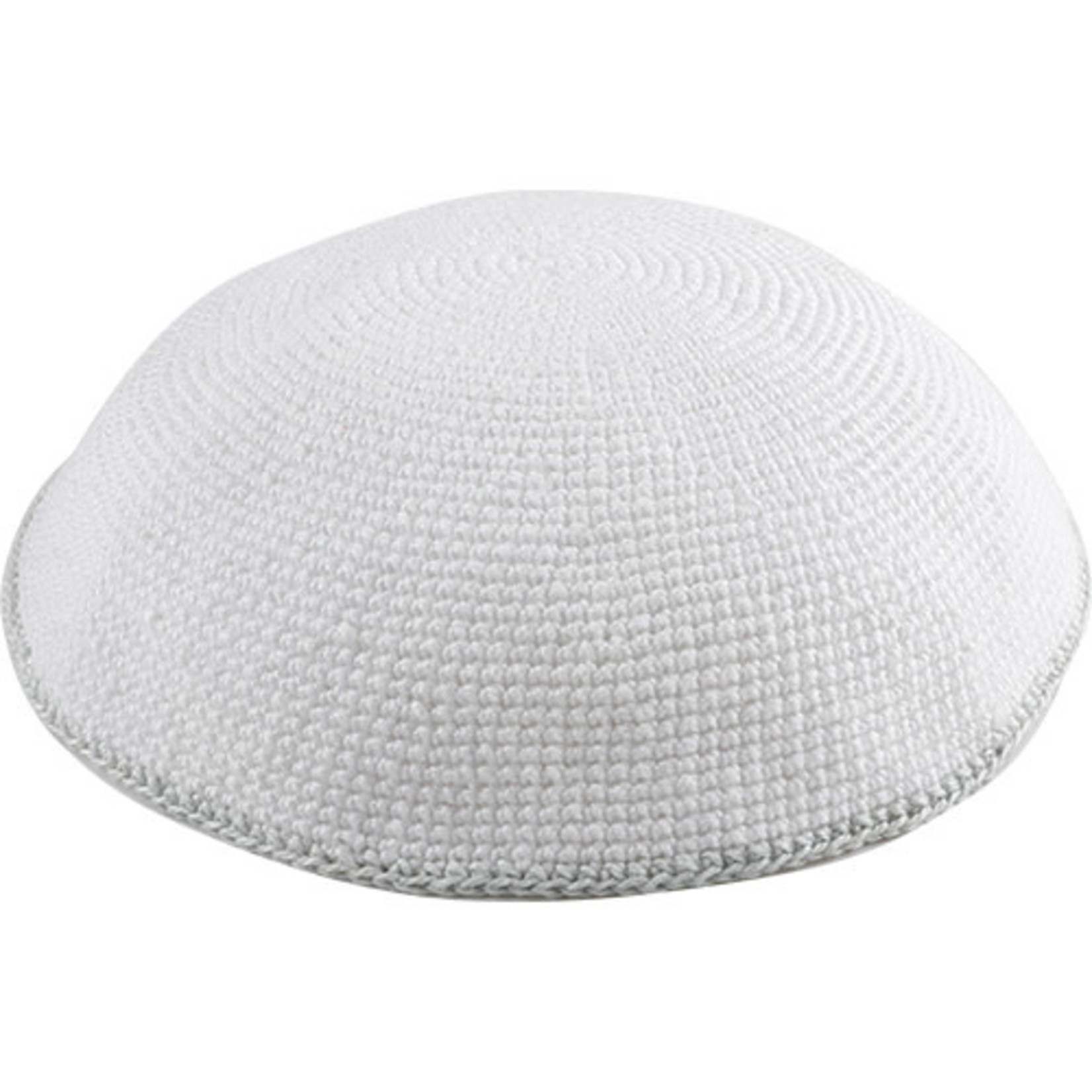 Fine Knit White Kippah with Silver Border