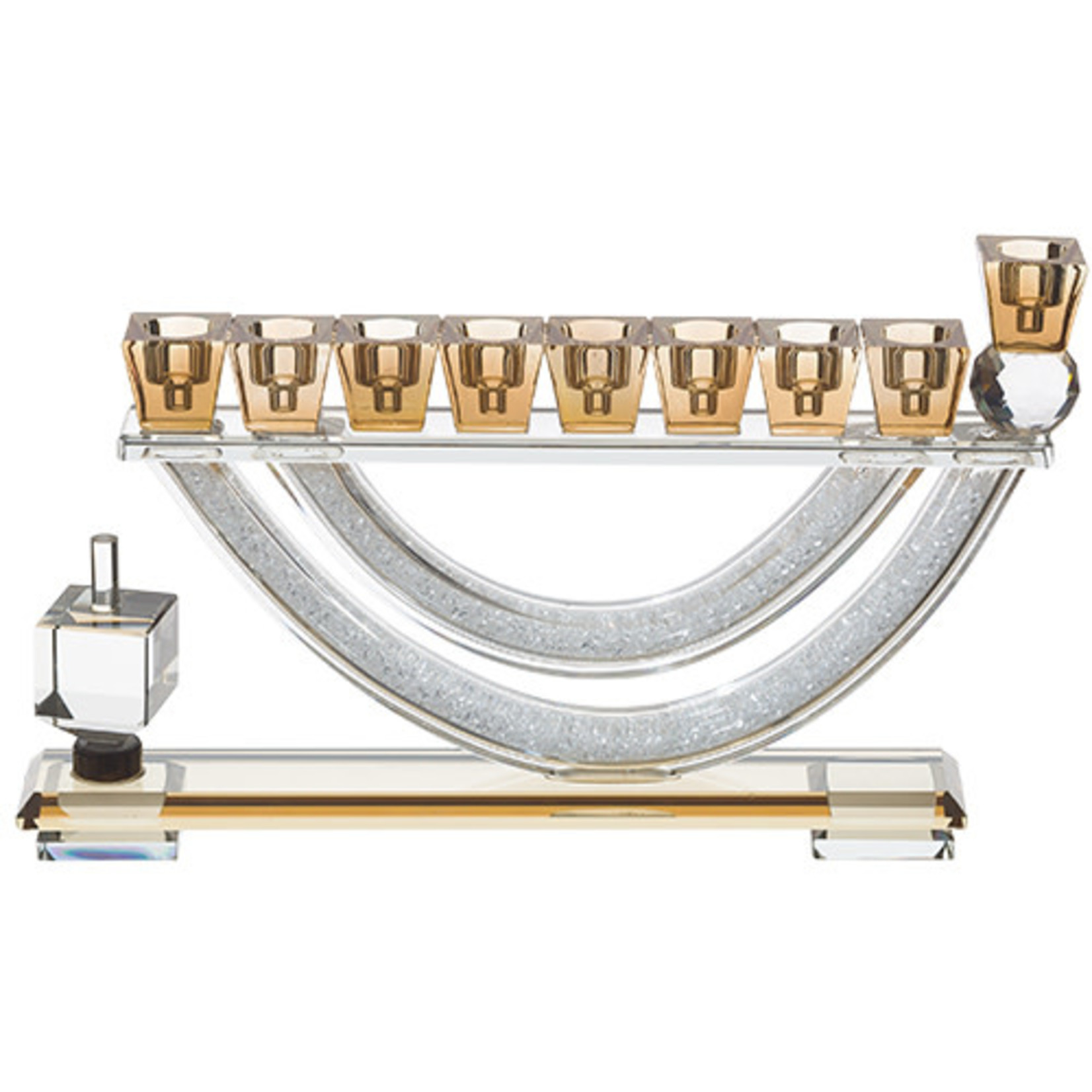 Arched Crystal Menorah with Dreidel - Gold/Silver