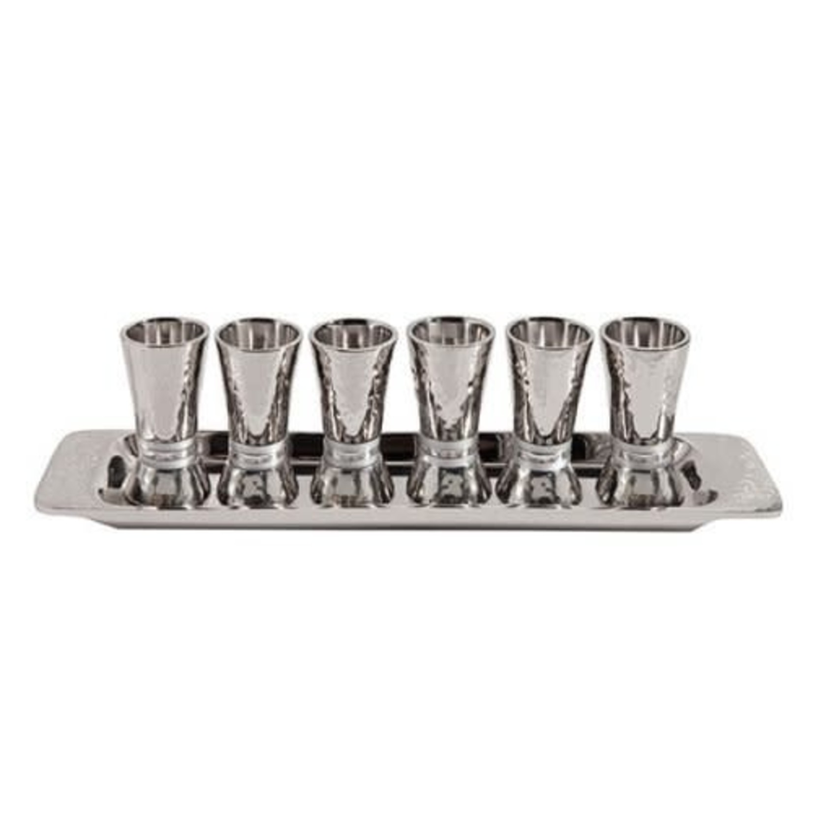 Hammered Conical Shaped Liquor Cups Set of 6- Silver Rings