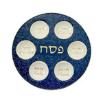 Blue Ceramic Seder Plate With Gold Accents