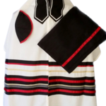 Deep Red with Black and Beige over White Wool