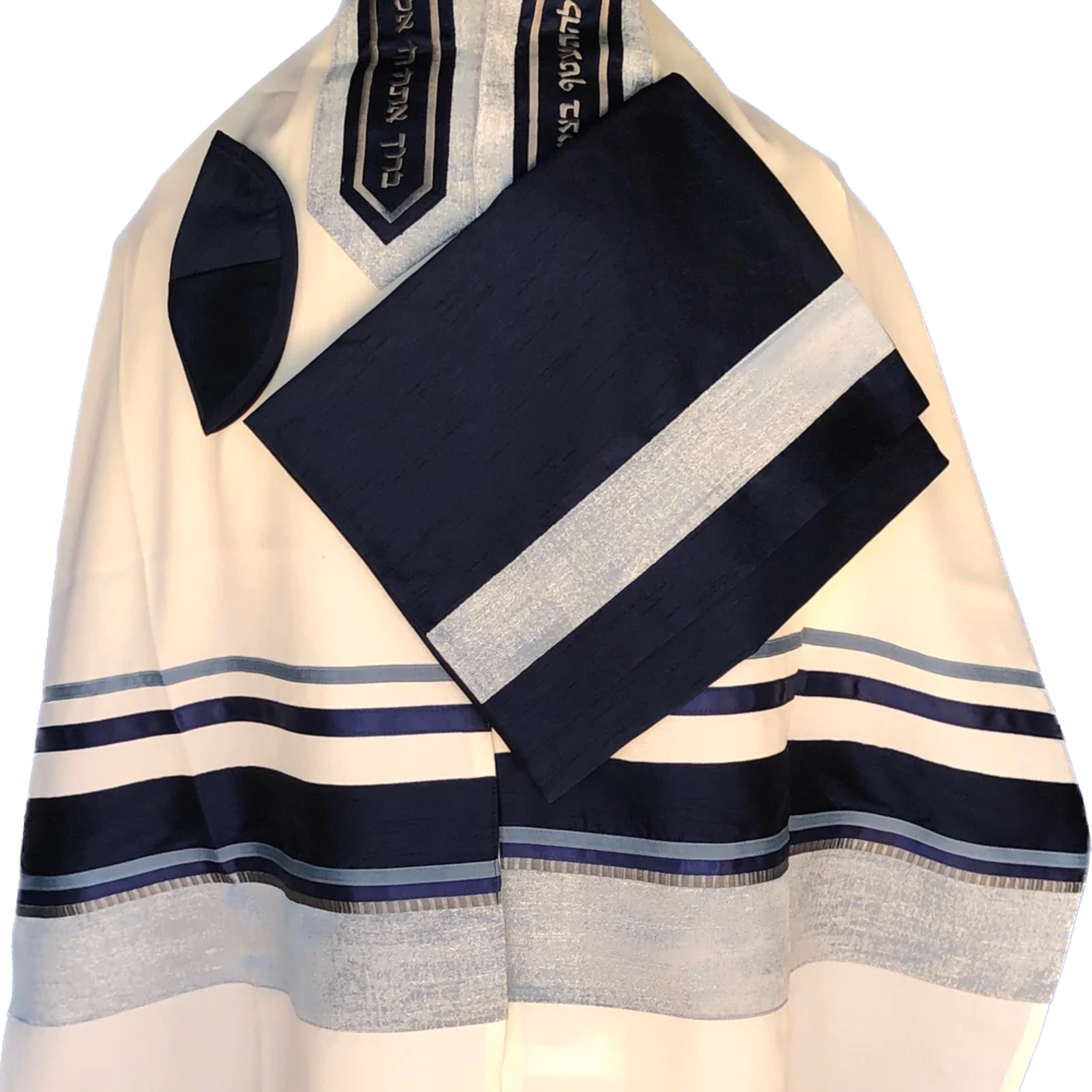 Brushed Cotton Tallit With Light Blue Accent
