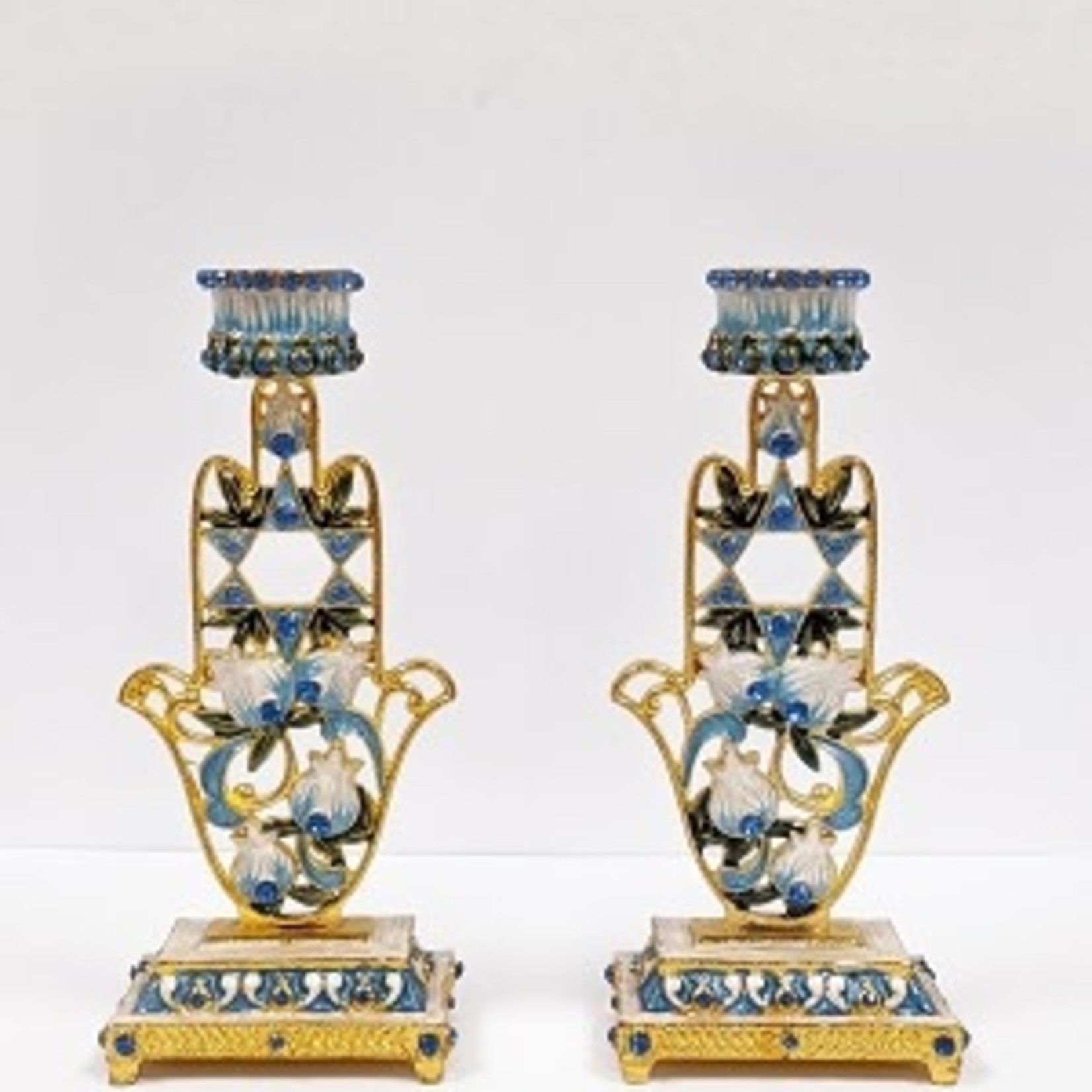 Blue Floral Hamsa Hand Candle Holders