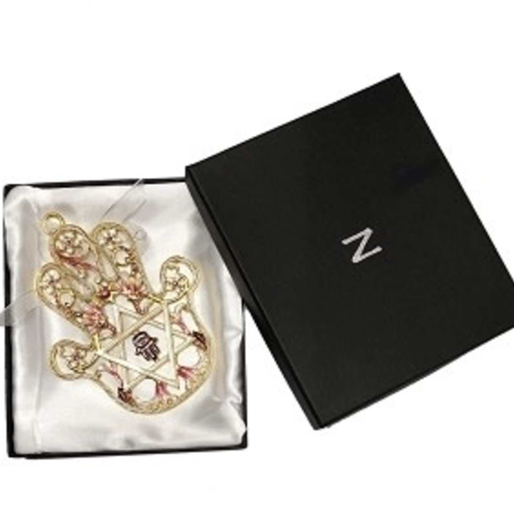 Pink and Red Ornament Hamsa and Star of David Hand Painted Enamel with Crystal