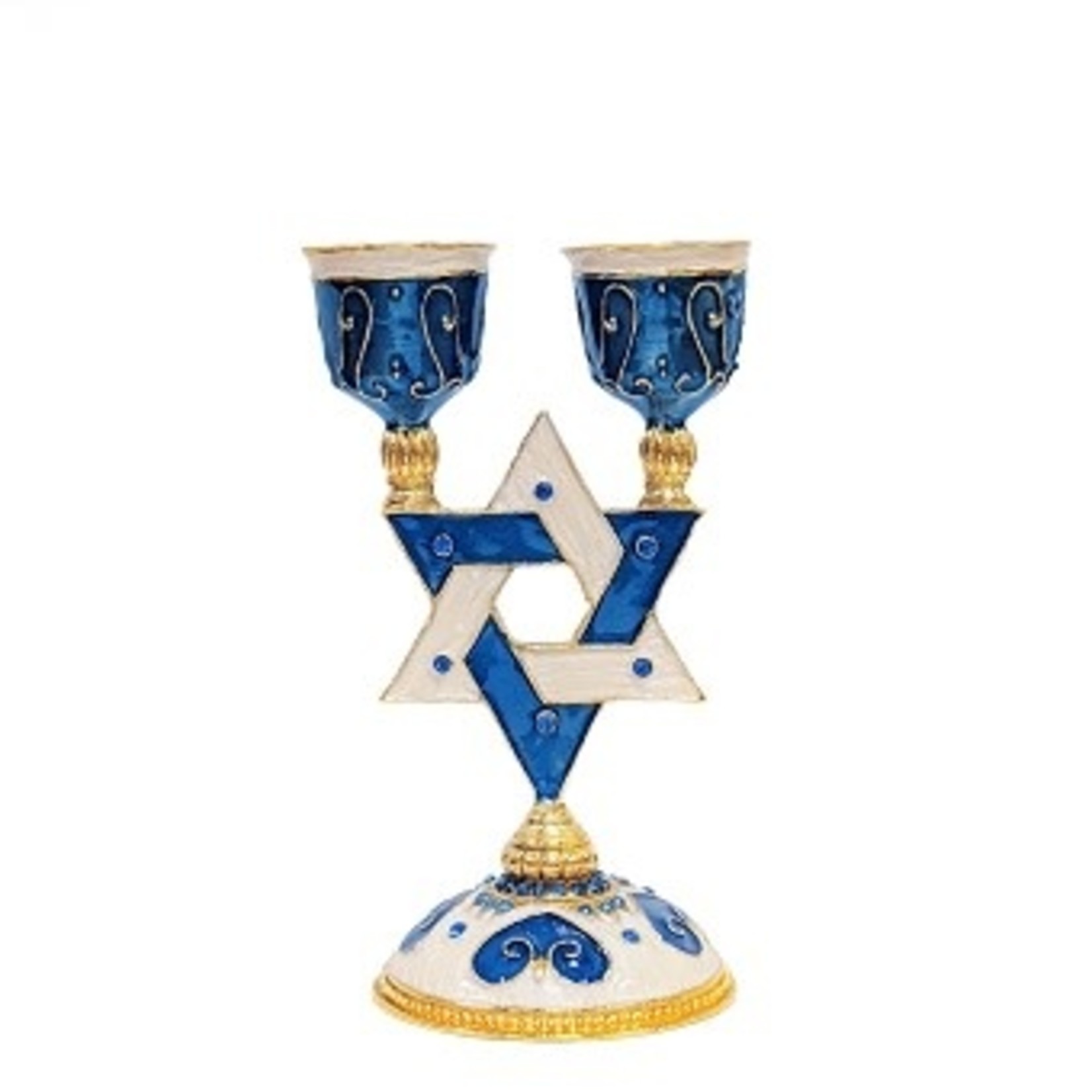 Shabbat Blue Star of David Double Cups Hand Painted Enamel with Genuine Crystals