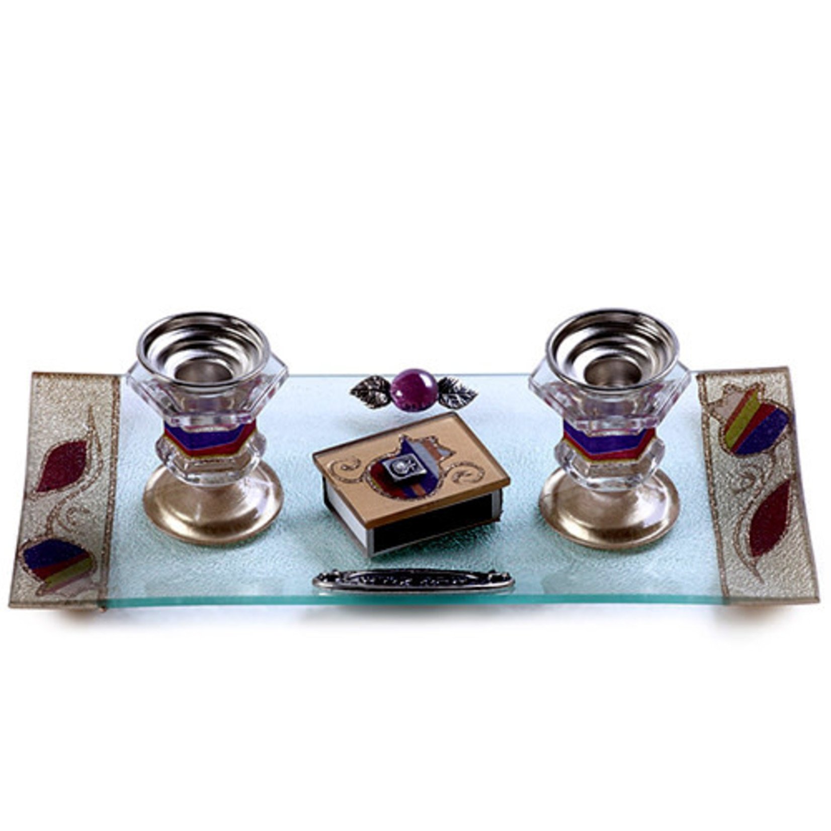 Candlesticks / tray / matches – Tulip-Purples