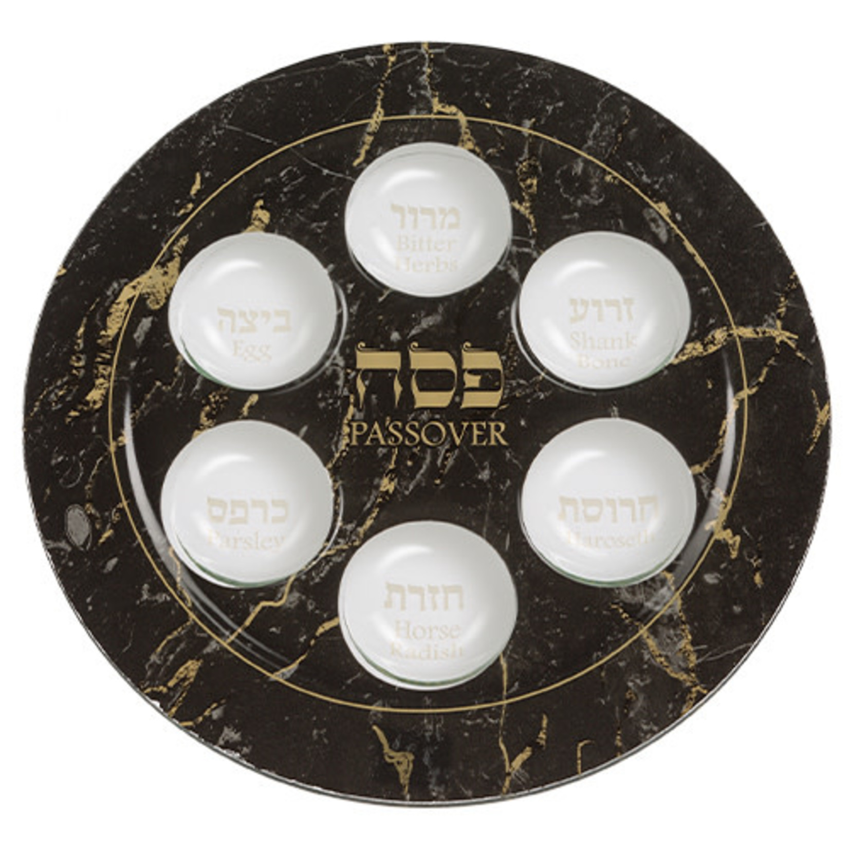 Glass Seder Plate - Black Marble