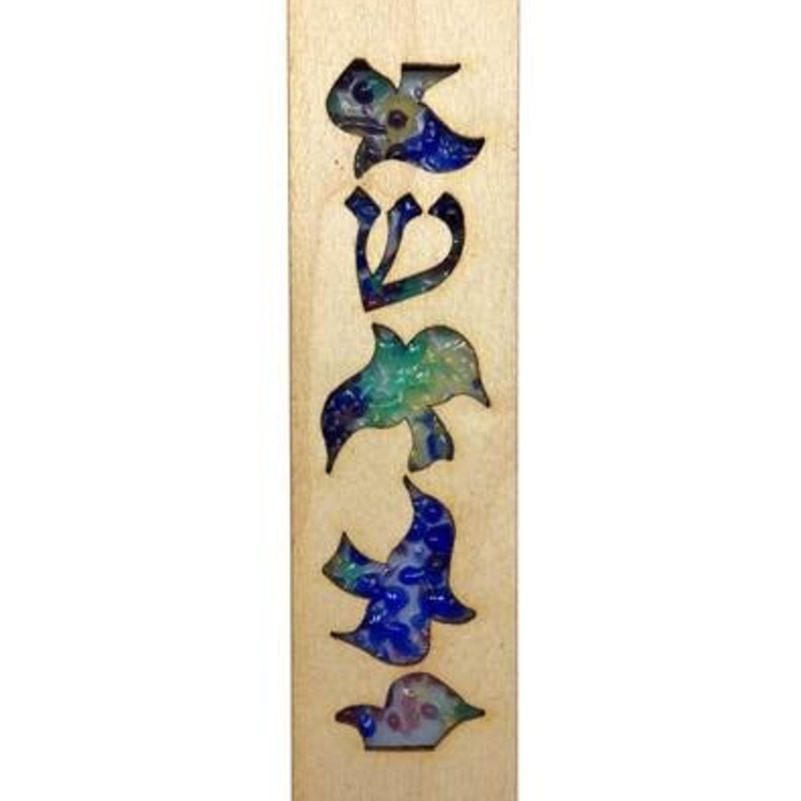 Large Laser Cut Wood Dove Mezuzah-Rainbow