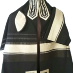 Black Talit with Raw Silk Silver and Black Stripes