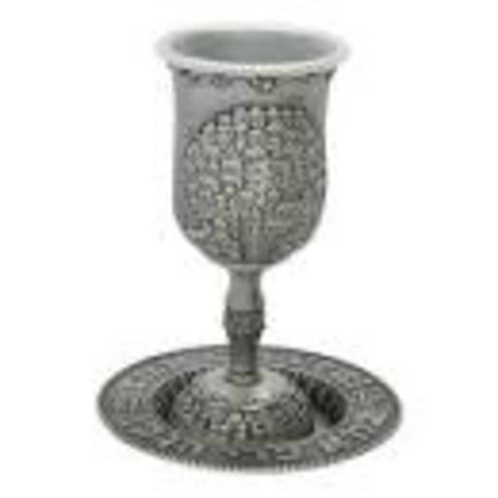 Pewter Kiddush Cup With Stem and Tray  - Jerusalem