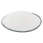 Premium Knit DMC Kippah 14 cm White/Gray