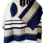 Fine White Wool Tallit with Blue and Silver (996)