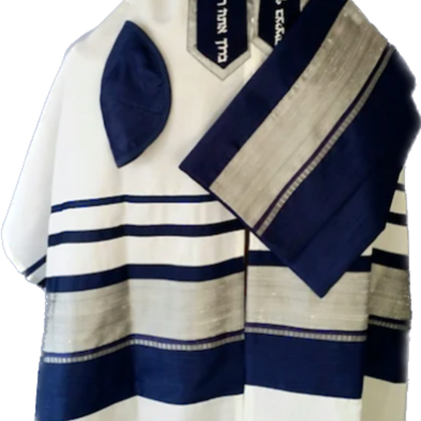 Fine White Wool Tallit with Blue and Silver (996)