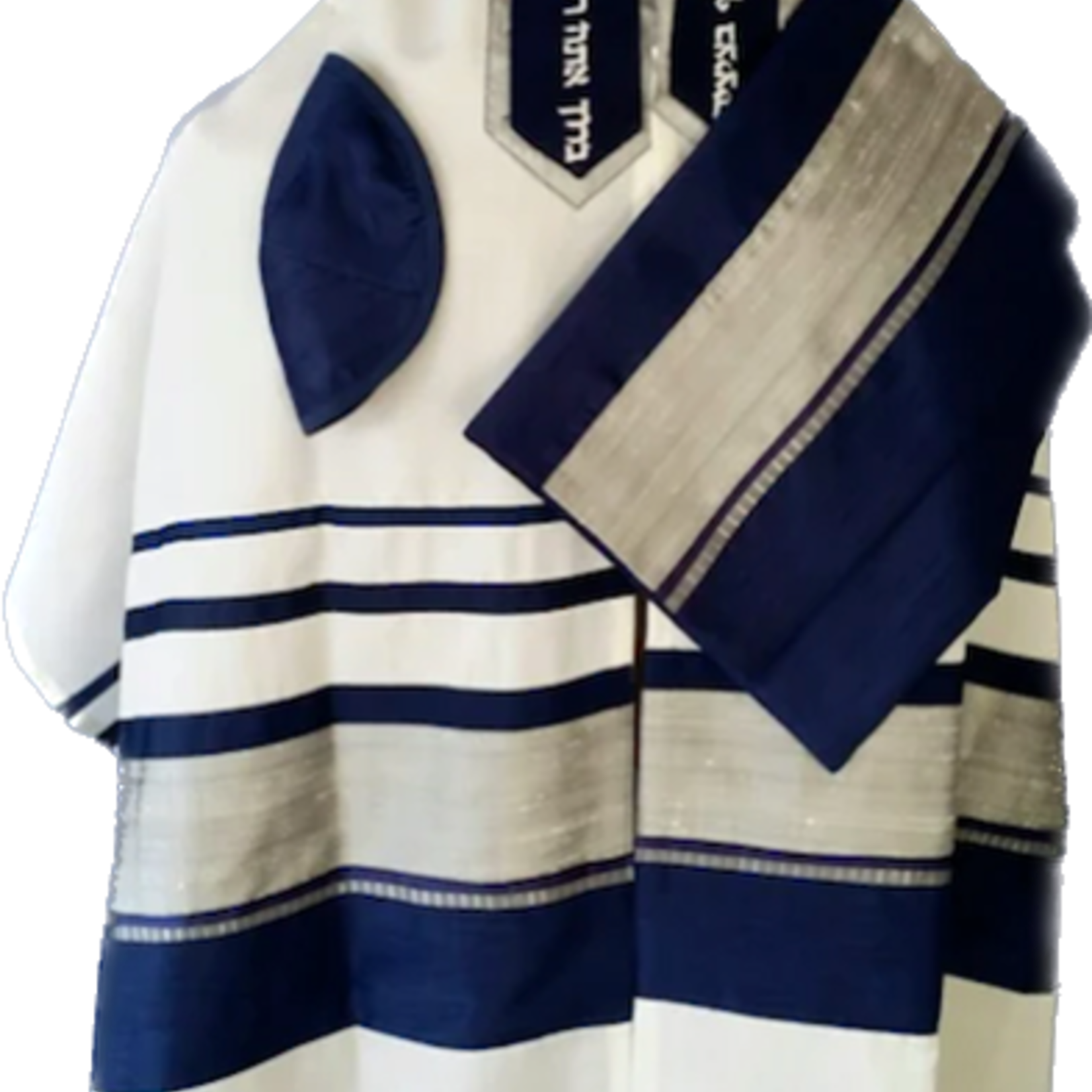 Fine White Wool Tallit with Blue and Silver