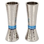 Conical Shaped Hammered Candlesticks - Blue Rings