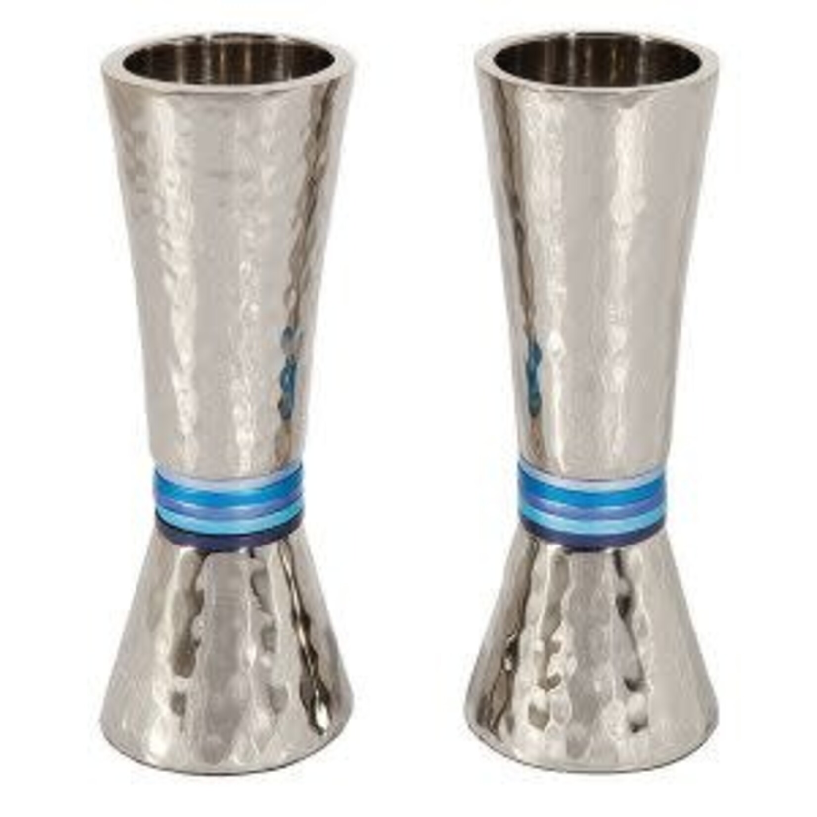Conical Shaped Hammered Candlesticks - Blue Rings