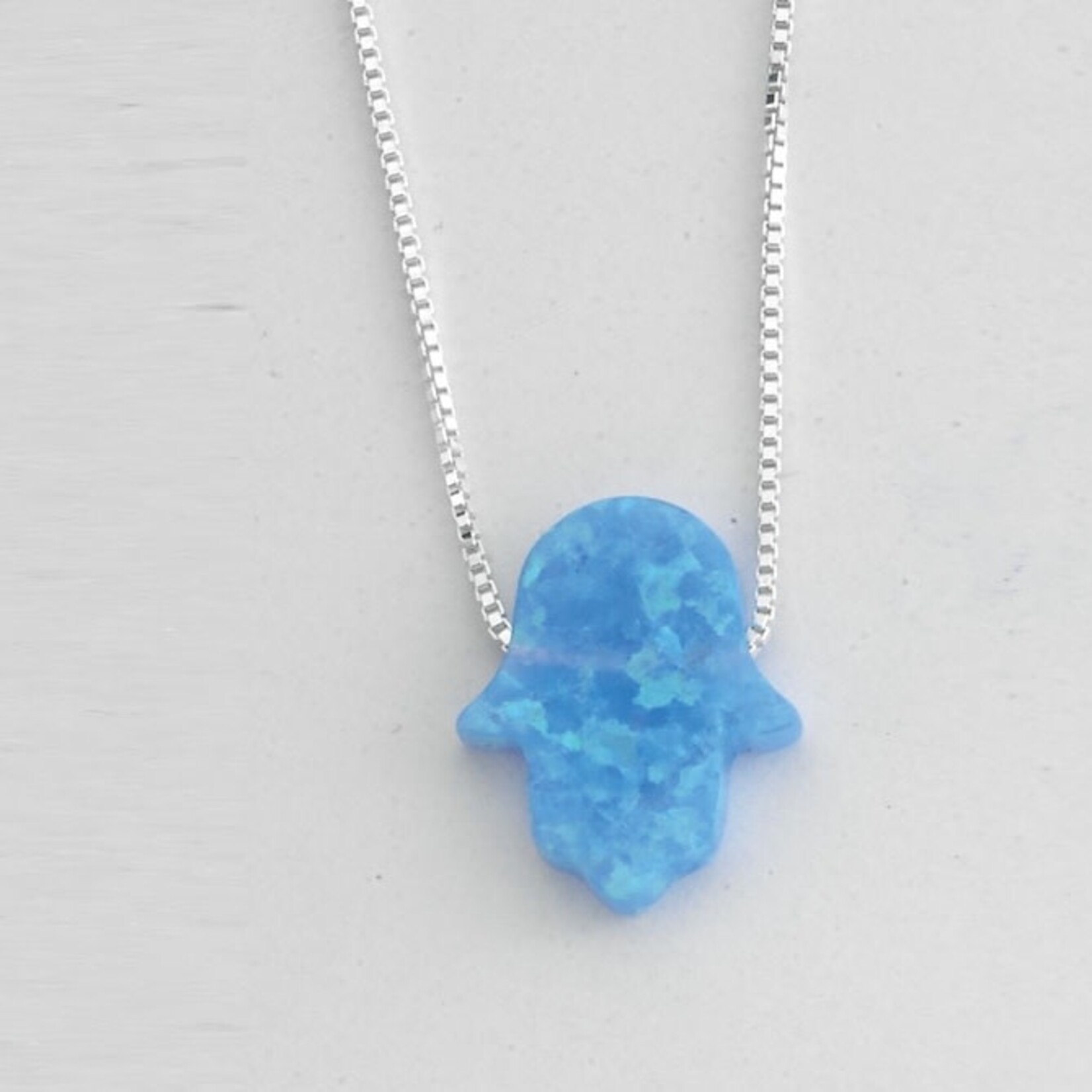 Light Blue Opal Hamsa on 16" Sterling Chain