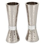 Conical Shaped Hammered Candlesticks - Silver Rings
