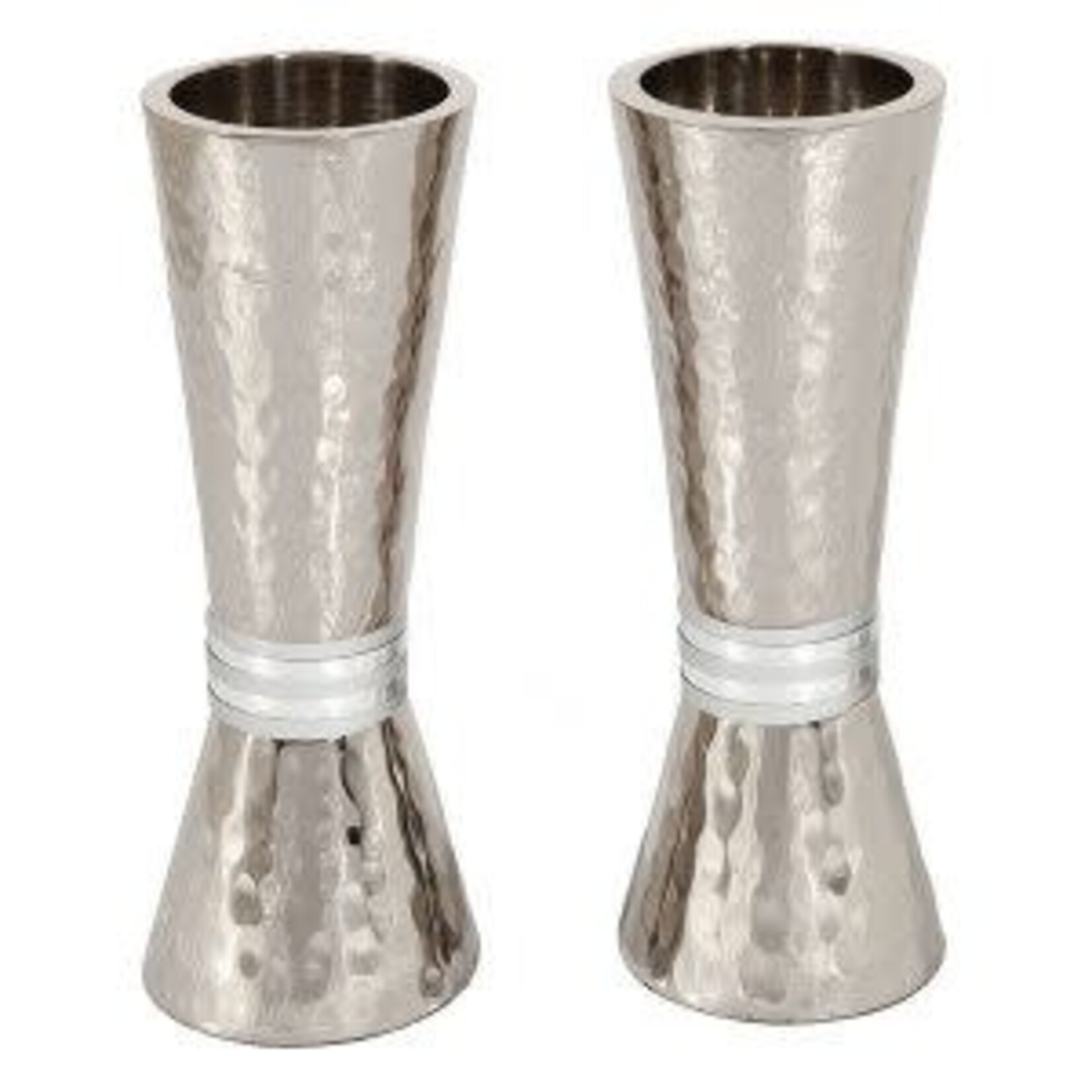 Conical Shaped Hammered Candlesticks - Silver Rings