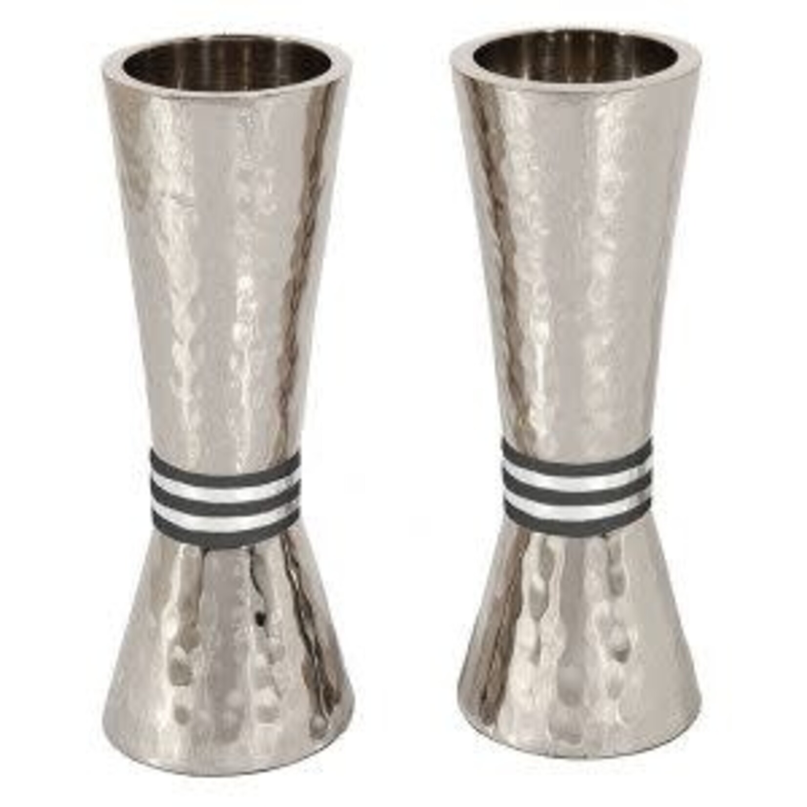 Conical Shaped Hammered Candlesticks - Black Rings