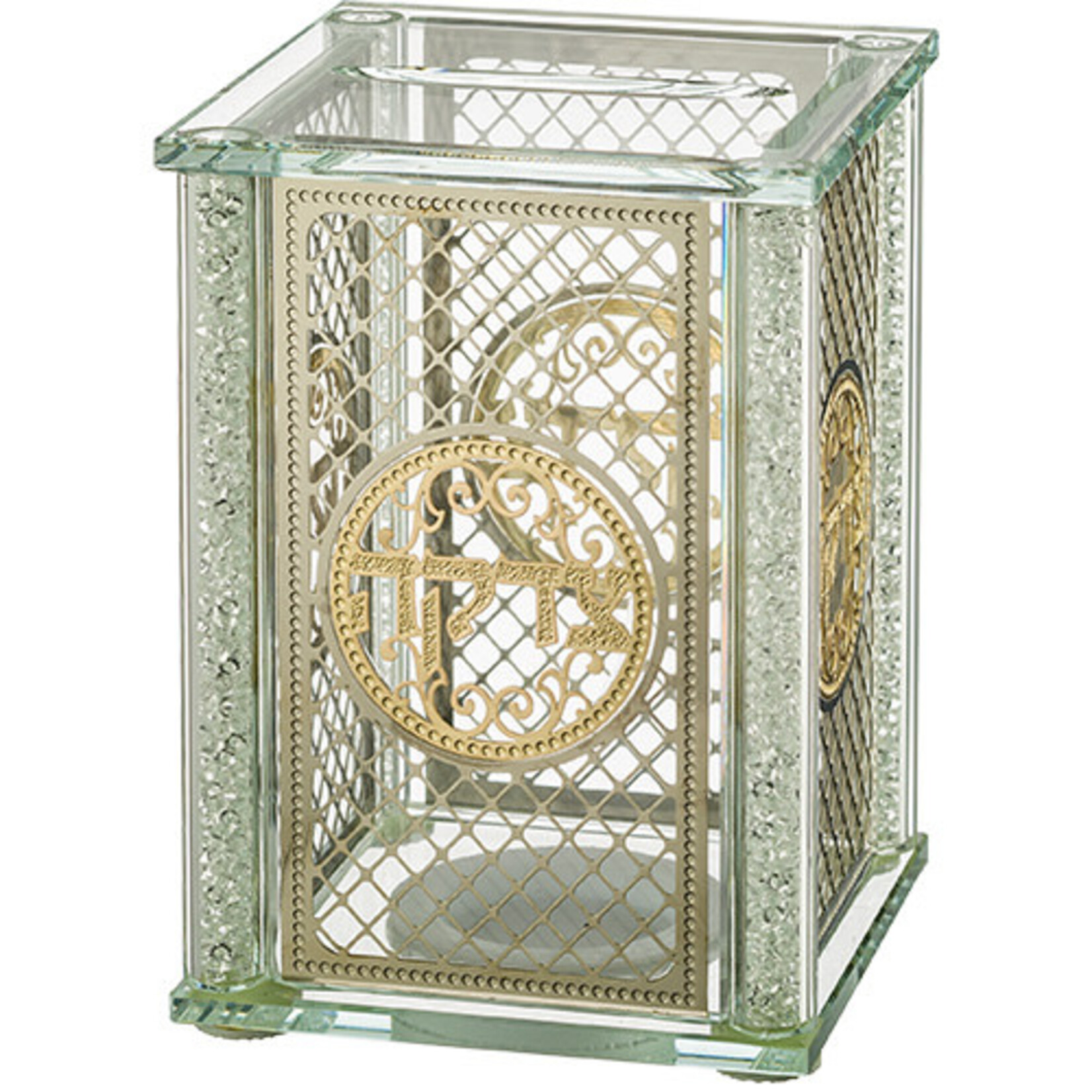 Crystal Tzedakah Box with Ornamental Plaque