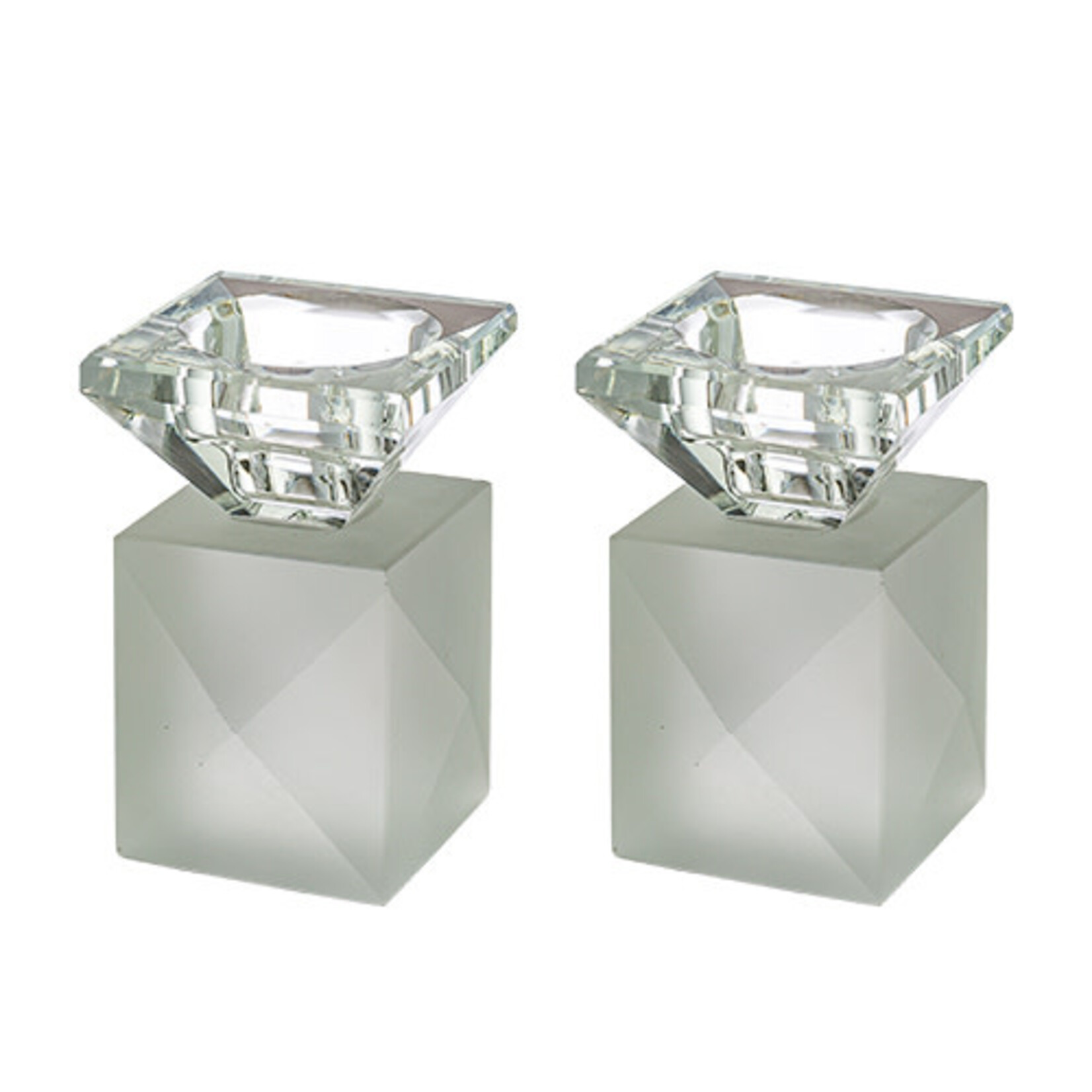 Cube Crystal Candlesticks - Frosted White