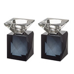 Pair of Cubed Crystal Candlesticks - Black