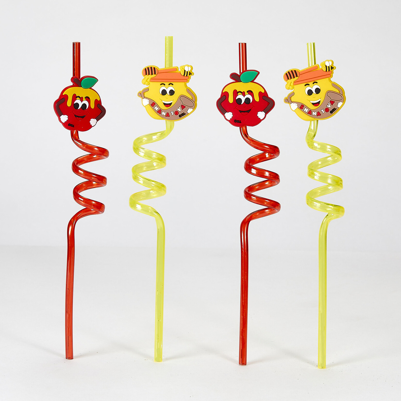 Set of 4 Rosh Hashanah Fun Straws w/ Honey Jar & Apple