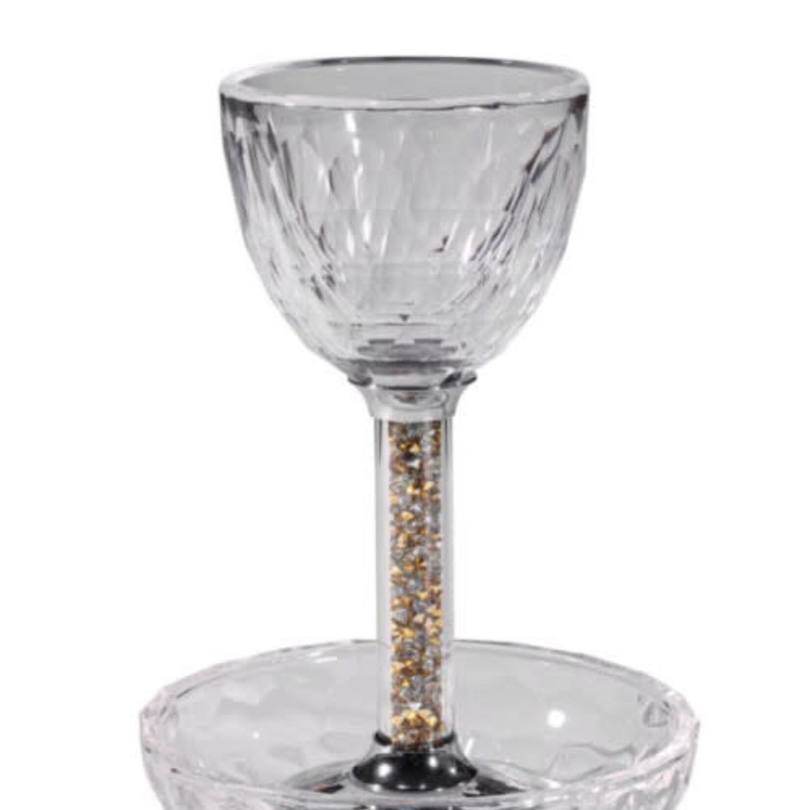 Crystal Kiddush Cup with Stem and Tray-Gold/Silver