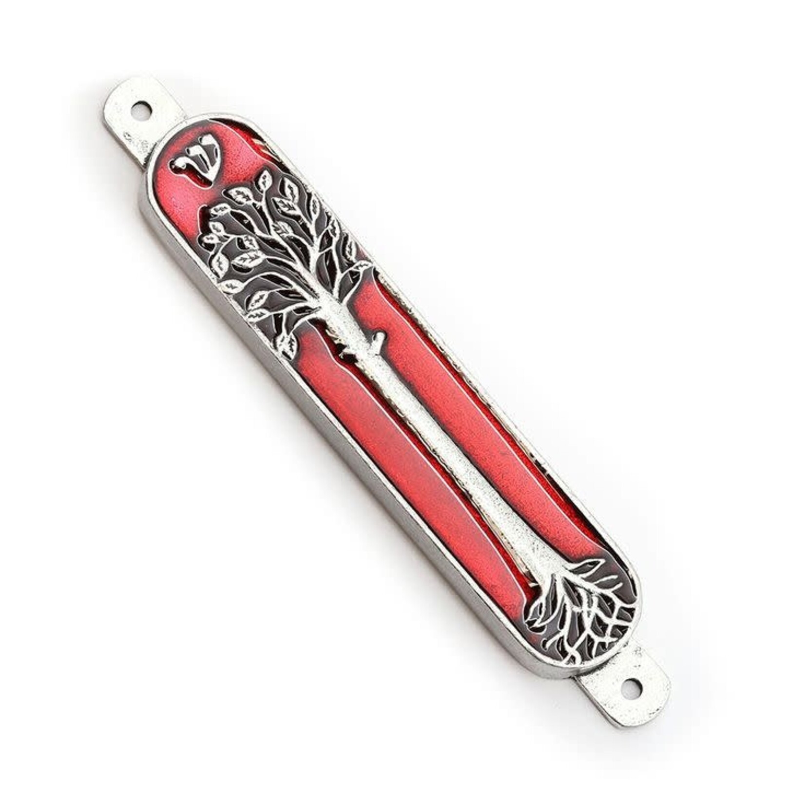 Tree of Life Pewter Mezuzah-Red