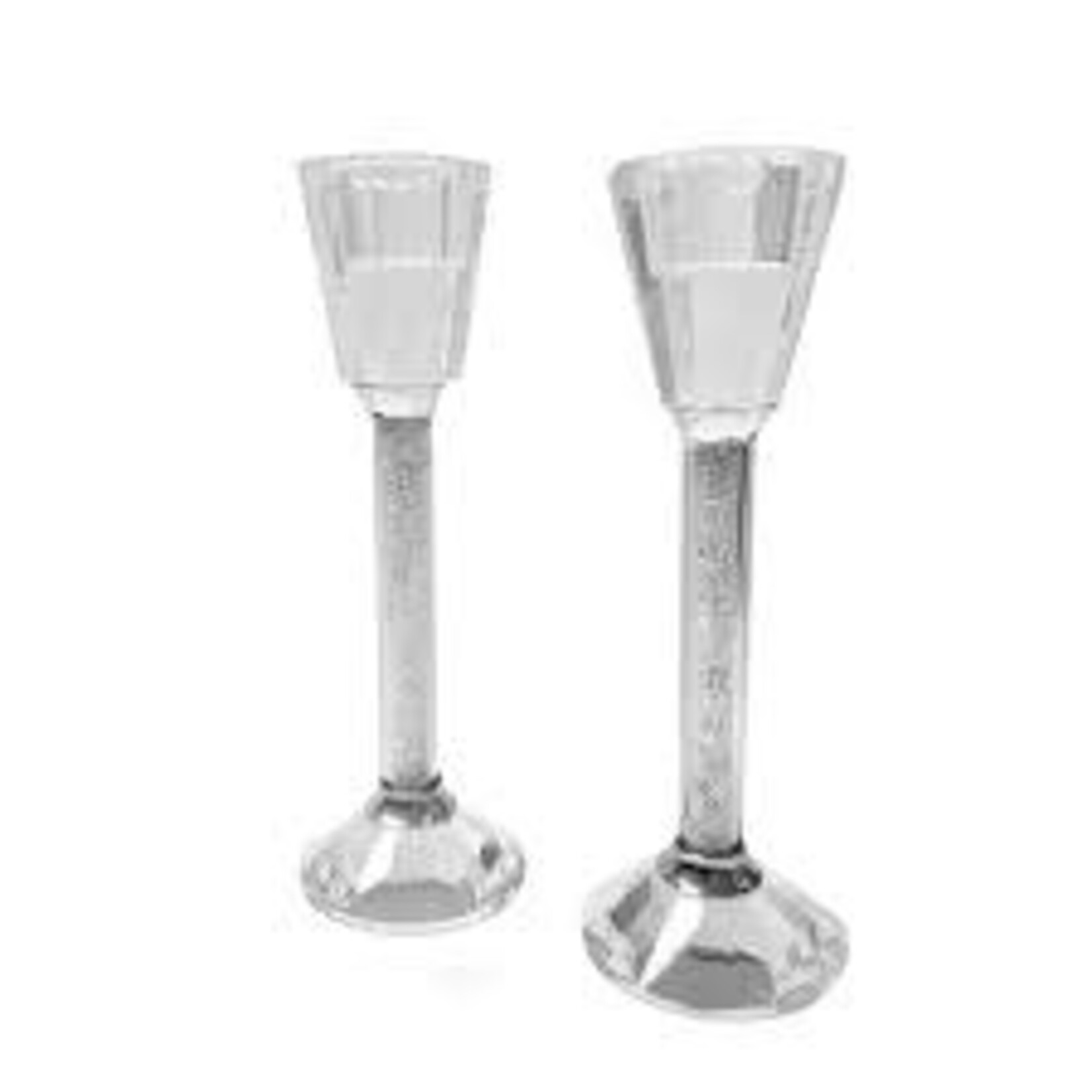Set of 2 - 7 Inch Crystal -Filled Stem Candlestick Candle Holder
