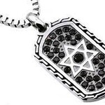 Men's Black Stainless Steel Star of David Dog Tag Pendant with Black Cubic Zirconia