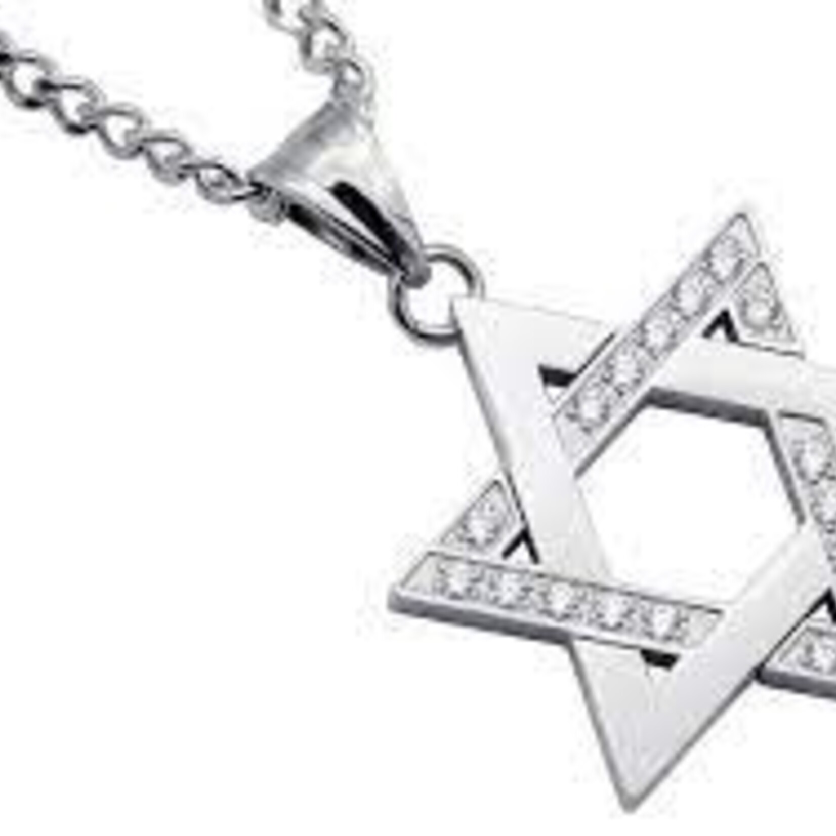 Men's Stainless Steel Star of David Pendant with Cubic Zirconia