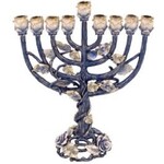 Jeweled Menorah - Blue Floral