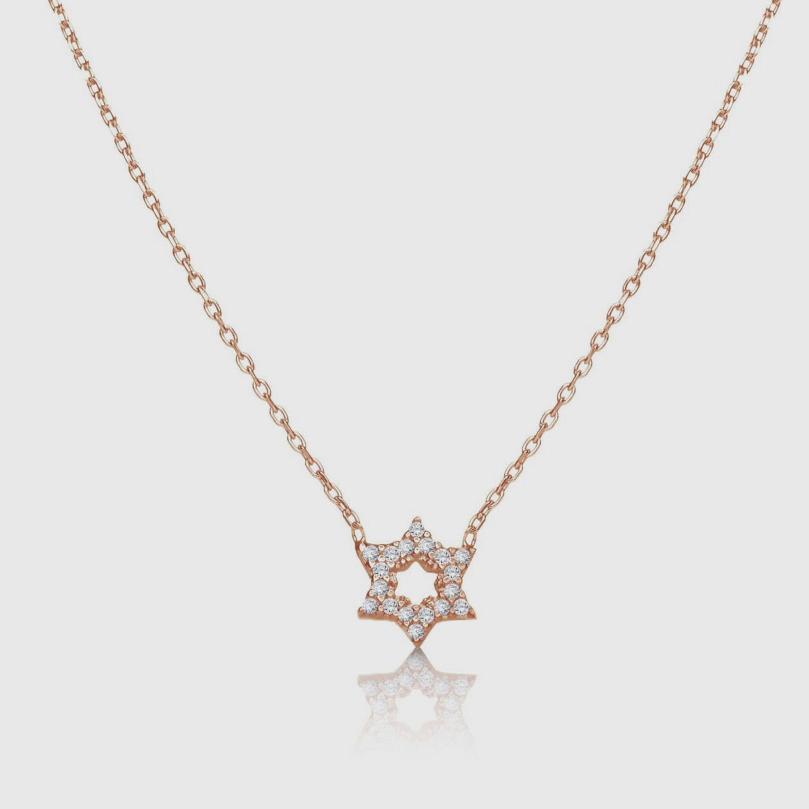 Sterling Jewish Star with CZ Necklace - Rose Gold