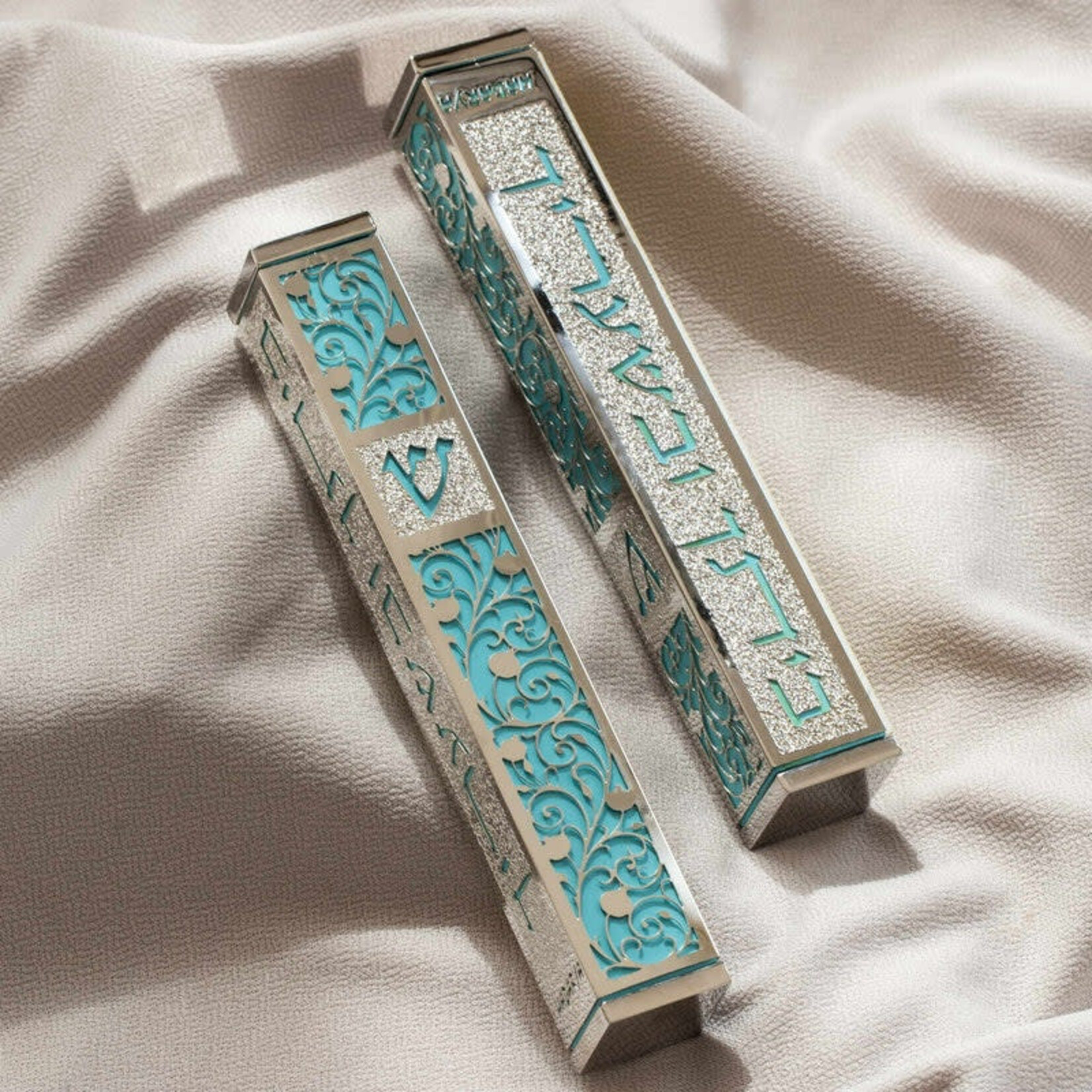 Pomegranate Mezuzah Case - Turquois/Silver