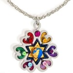 Star of David with Rainbow Flower Necklace