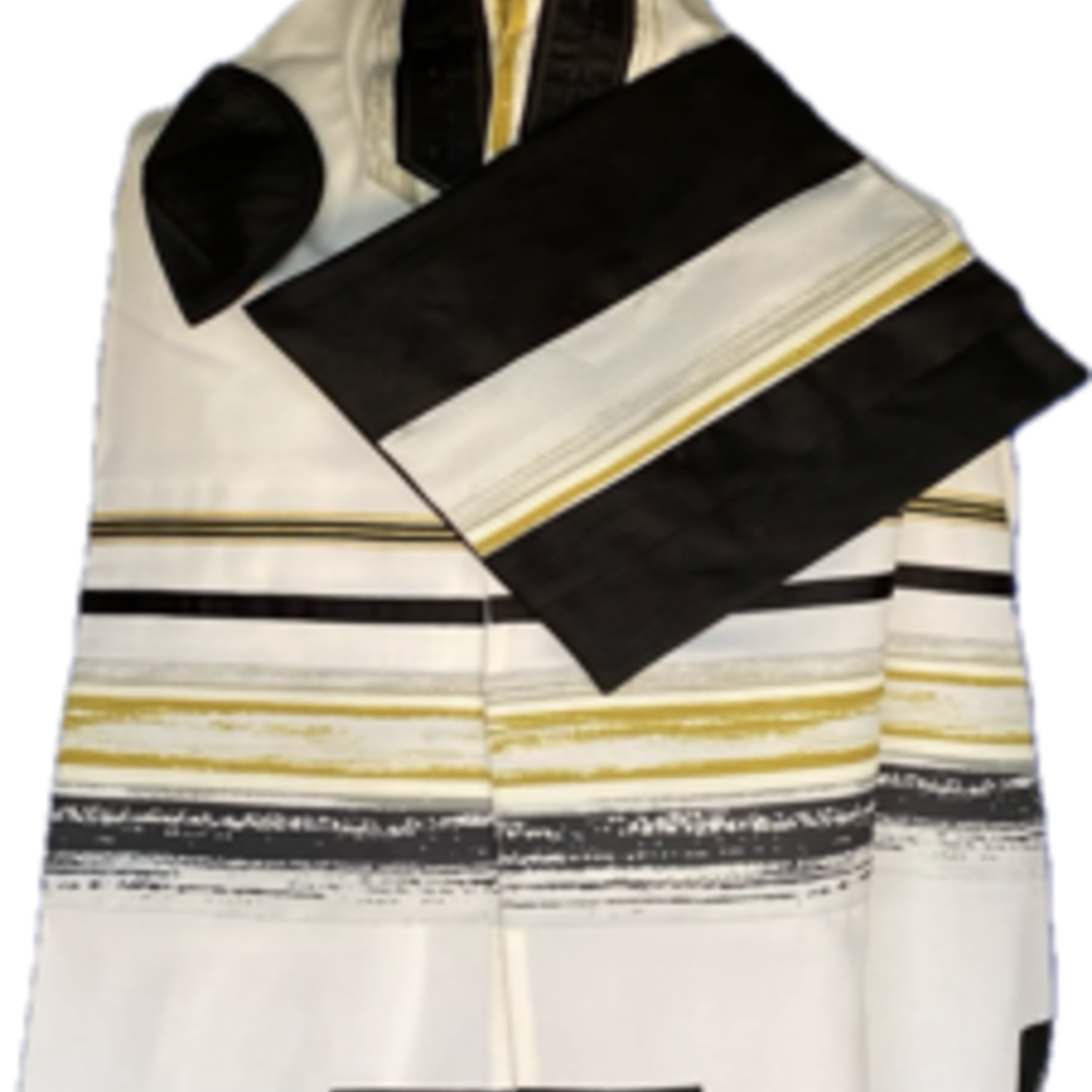 Fine White Cotton Talit with Black and Gold Stripes