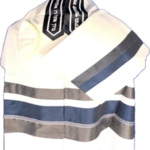 Fine White Cotton Talit with Dark Gray and Aqua Stripes