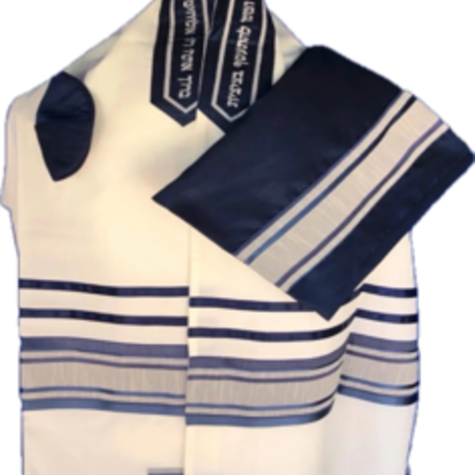 100% Fine Cotton Talit With Detailed Ribbon of Blue and Gray