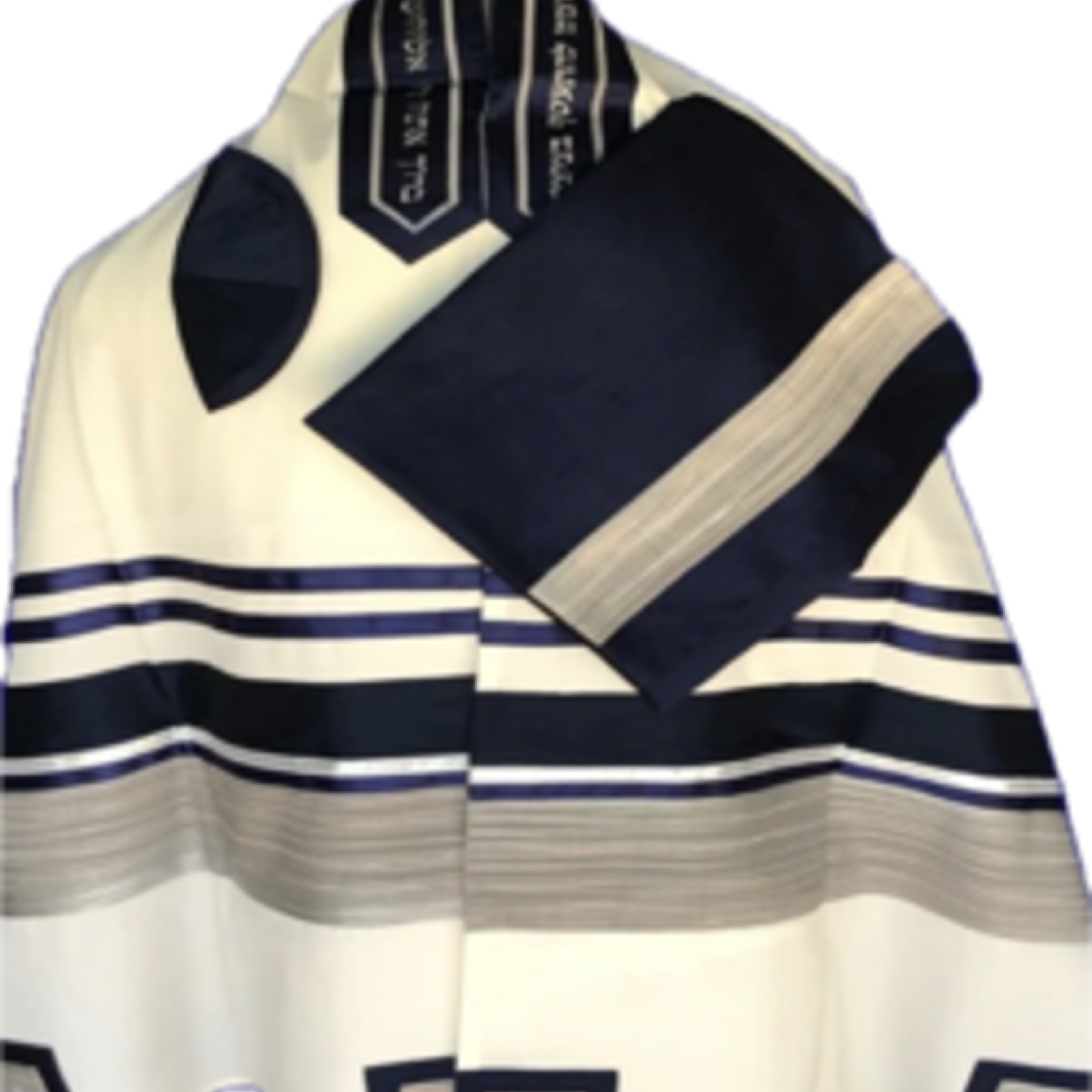 White Talit with Navy Blue and Silver Stripes