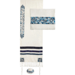 Embroidered Raw Silk Tallit - Magen David BLUE