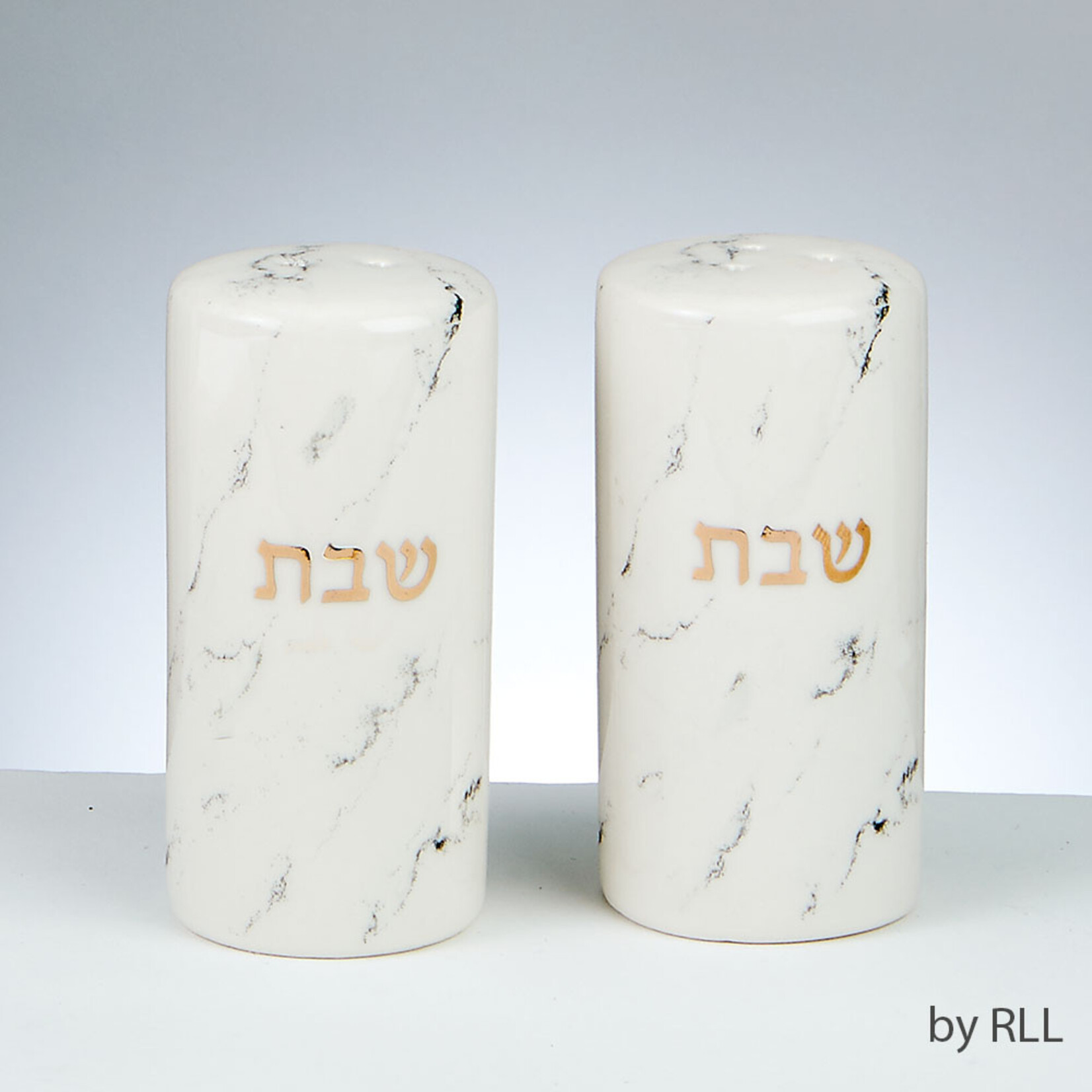 Ceramic Shabbat "Marble" Salt&Pepper Shaker,Gold Accents