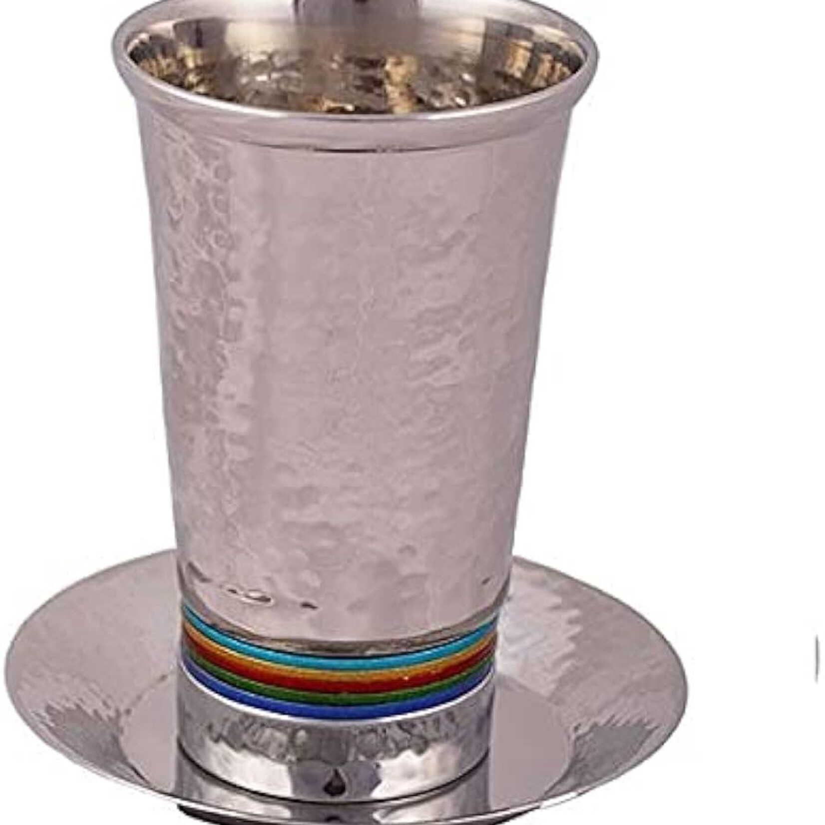 Nickel Kiddush Cup - Hammered Silver/ Multicolor
