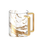 Clear Acrylic Washing Cup-Marble Gold Design Gold Handles