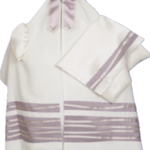 White Brush Cotton Talit with Lavender Wave Design (999)
