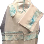 White Chiffon Talit with Light Blue Tye Dye Design and Silver