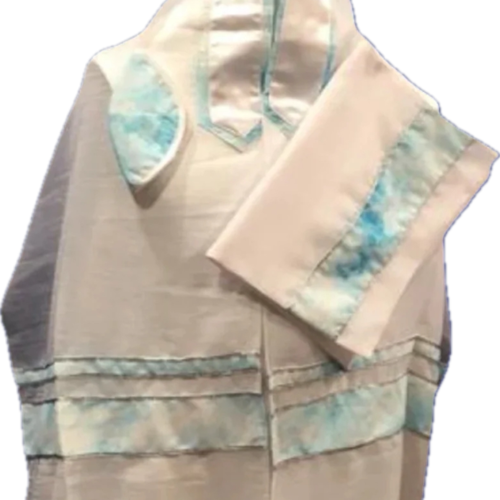 White Chiffon Talit with Light Blue Tye Dye Design and Silver